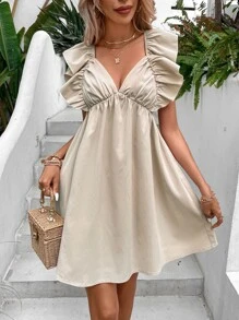 Breezaya Tie Backless Ruffle Trim Dress - Apricot - View 6