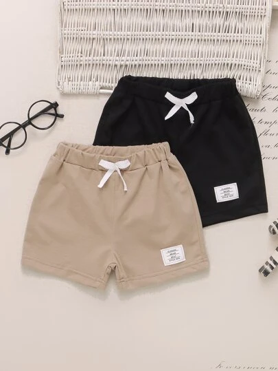 SHEIN 2pcs/Set Young Boy "Getaway" Letter Print Drawstring Waist Casual Shorts, For Holiday, Travel, Relax, Sunbathing, Summer Summer Holiday