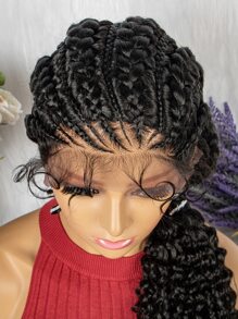 13*1 Lace Front Long Curly Synthetic Wig - Black - View 6