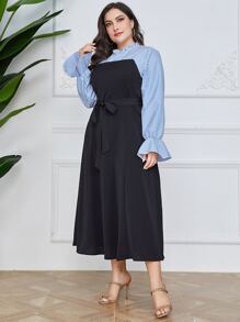 Mulvari Plus Striped Flounce Sleeve Belted Dress - Multicolor - View 3