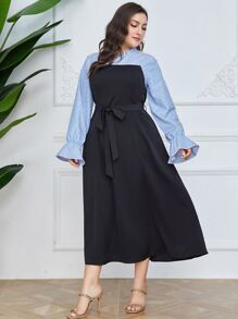 Mulvari Plus Striped Flounce Sleeve Belted Dress - Multicolor - View 4