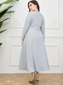 Mulvari Plus Surplice Neck Solid A-line Dress - Grey - View 2