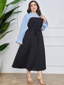 Mulvari Plus Striped Flounce Sleeve Belted Dress - Multicolor - View 6