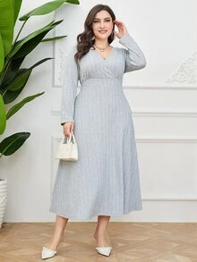 Mulvari Plus Surplice Neck Solid A-line Dress - Grey - View 6