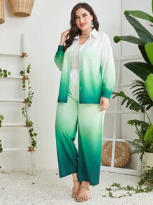 Mulvari Plus Ombre Print Shirt & Wide Leg Trousers - Multicolor - View 6