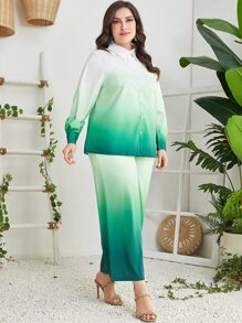 Mulvari Plus Ombre Print Shirt & Wide Leg Trousers - Multicolor - View 4