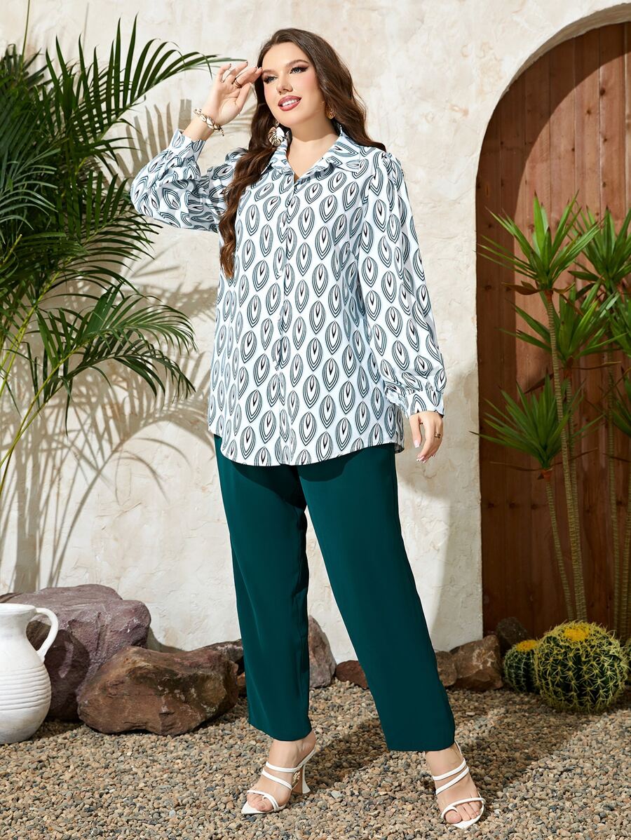 Mulvari 大碼滿版印花襯衫和褲子 - 彩色 - 查看 1