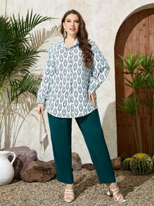 Mulvari 大碼滿版印花襯衫和褲子 - 彩色 - 查看 4