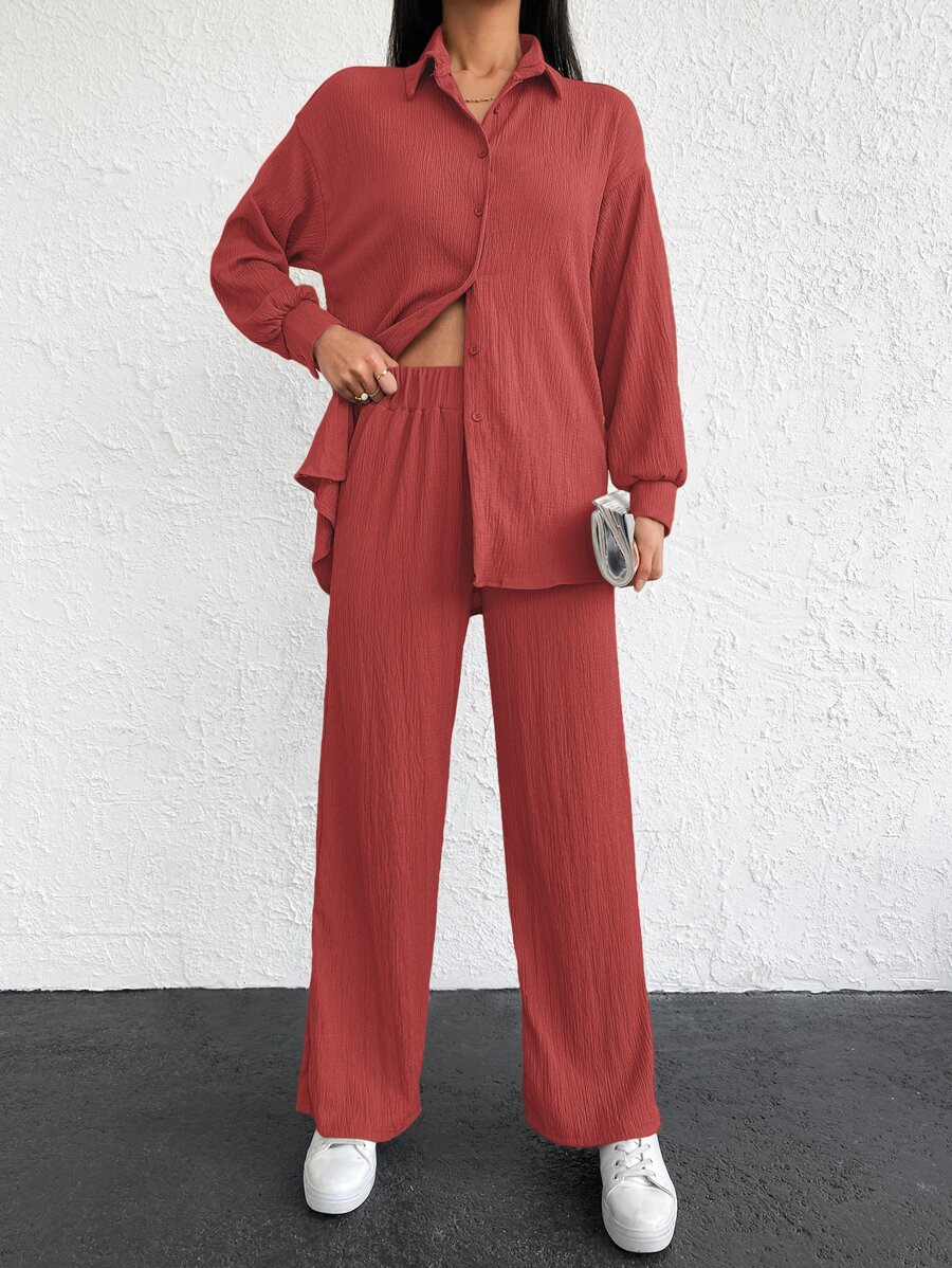 EURMUSE Drop Shoulder Shirt & Pants - Red - View 1