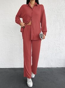 EURMUSE Drop Shoulder Shirt & Pants - Red - View 3