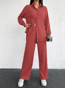 EURMUSE Drop Shoulder Shirt & Pants - Red - View 4