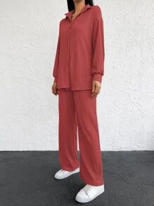 EURMUSE Drop Shoulder Shirt & Pants - Red - View 5