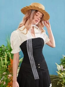 SHEIN 後拉鏈抹胸牛仔上衣 - 黑色 - 查看 3