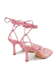 Tie Leg Design Stiletto Heeled Thong Sandals - Pink - View 4