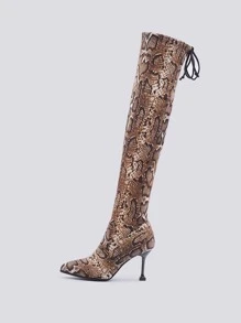 Faux Suede Snakeskin Pattern Sculptural Heeled Sock Boots - Multicolor - View 4