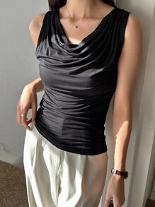 DAZY Feste drapierte Kragen Trägertop Ausgeh-Oberteile für Frauen - Schwarz - Übersicht 4