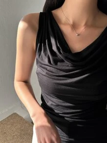 DAZY Feste drapierte Kragen Trägertop Ausgeh-Oberteile für Frauen - Schwarz - Übersicht 5