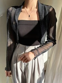 DAZY Áo crop top hở phía trước đơn giản cho mùa thu - màu đen - Xem 5