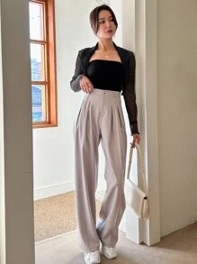 DAZY Áo crop top hở phía trước đơn giản cho mùa thu - màu đen - Xem 3