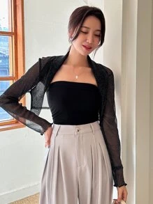 DAZY Áo crop top hở phía trước đơn giản cho mùa thu - màu đen - Xem 4