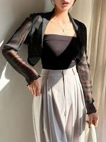 DAZY Áo crop top hở phía trước đơn giản cho mùa thu - màu đen - Xem 1