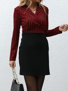 SHEIN Clasi Houndstooth Print Fitted Dress - Multicolor - View 3