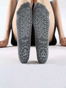 1pair Non-Slip Yoga Socks With Fleece Cushioning - Dark Grey - View 5