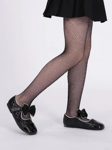 Niñas 2 pares Medias de malla con diamante de imitación - Multicolor - Ver 2