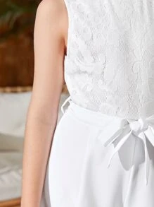 SHEIN Chicas Mono de pierna ancha unicolor con cinturón - Blanco - Ver 6