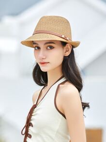 Belt Decor Straw Hat