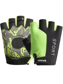 Half-finger Graphic Gloves - Baby Blue - View 1