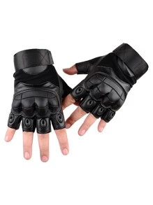 1pair Outdoor Half-Finger Gloves,Black Gloves - Black - View 3