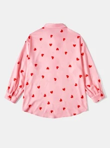 SHEIN EZwear 大碼愛心圖案落肩袖襯衫 - 粉色 - 查看 2