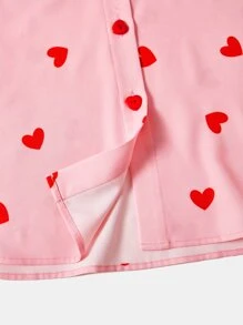 SHEIN EZwear 大碼愛心圖案落肩袖襯衫 - 粉色 - 查看 6