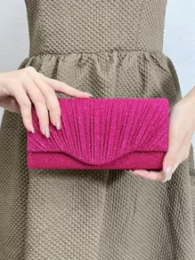 SIIZA 迷人、優雅、精美、安靜的奢華閃片，時尚、奢華、閃亮的迷你霓虹粉色閃爍細褶方形袋晚宴袋，派對女孩、女人、新娘完美搭配派對、婚禮、舞會、晚餐/宴會和雞尾酒 - 玫紅色 - 查看 1