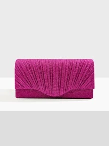 SIIZA 迷人、優雅、精美、安靜的奢華閃片，時尚、奢華、閃亮的迷你霓虹粉色閃爍細褶方形袋晚宴袋，派對女孩、女人、新娘完美搭配派對、婚禮、舞會、晚餐/宴會和雞尾酒 - 玫紅色 - 查看 2