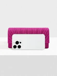 SIIZA 迷人、優雅、精美、安靜的奢華閃片，時尚、奢華、閃亮的迷你霓虹粉色閃爍細褶方形袋晚宴袋，派對女孩、女人、新娘完美搭配派對、婚禮、舞會、晚餐/宴會和雞尾酒 - 玫紅色 - 查看 3