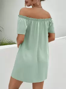 SHEIN Essnce Off Shoulder Frill Trim Dress - Mint Green - View 2
