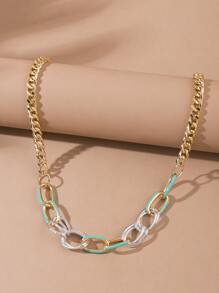 撞色鏈條樣式項鍊 - 淺藍色 - 查看 2
