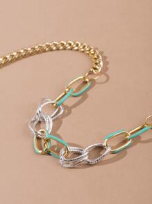 撞色鏈條樣式項鍊 - 淺藍色 - 查看 3