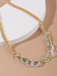 撞色鏈條樣式項鍊 - 淺藍色 - 查看 5