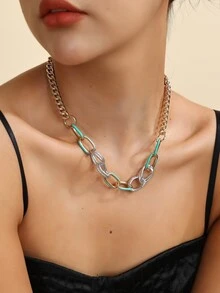 撞色鏈條樣式項鍊 - 淺藍色 - 查看 6