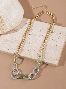 撞色鏈條樣式項鍊 - 淺藍色 - 查看 7