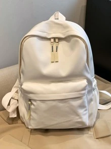 Women's Simple Causal Backpack, Short Trip Daypack, Solid Colour Travel Backpack, School Bag - White - View 4
