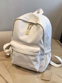 Women's Simple Causal Backpack, Short Trip Daypack, Solid Colour Travel Backpack, School Bag - White - View 5