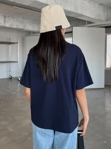 DAZY Patched Pocket Drop Shoulder Polo Shirt - Navy Blue - View 2