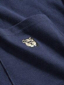 DAZY Patched Pocket Drop Shoulder Polo Shirt - Navy Blue - View 3