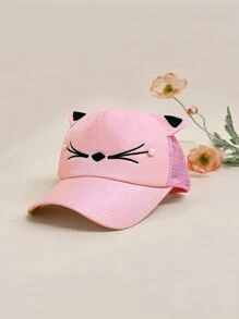 Toddler Girls Cartoon Cat Design Baseball Cap - Baby Pink - View 1