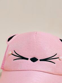 Toddler Girls Cartoon Cat Design Baseball Cap - Baby Pink - View 3