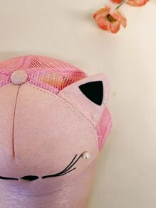 Toddler Girls Cartoon Cat Design Baseball Cap - Baby Pink - View 4